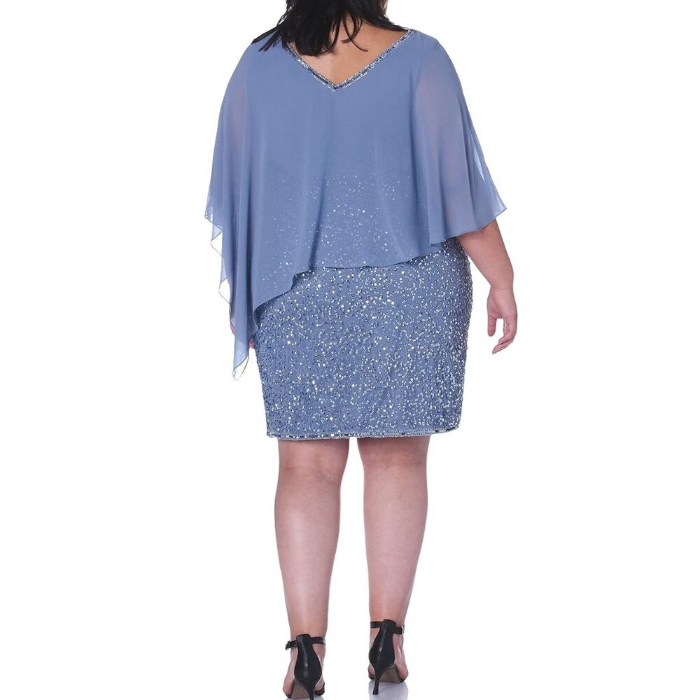 J Kara Women's Plus Size Handmade Beaded Empire Waist Gown Blue Multi Size 14